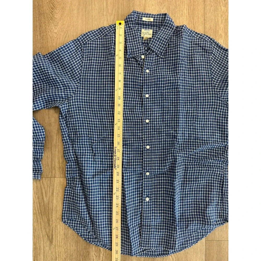 J. Crew men’s Irish Linen Large Button Down Shirt Blue White Striped